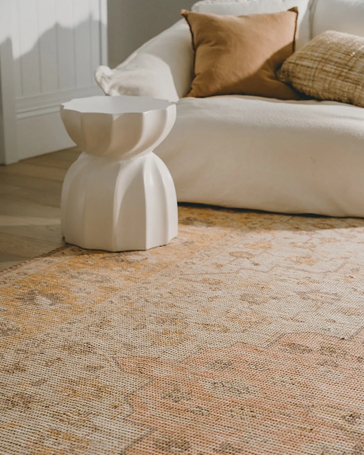 Yulia Orange Peach and Pink Floral Distressed Rug *NO RETURNS UNLESS FAULTY